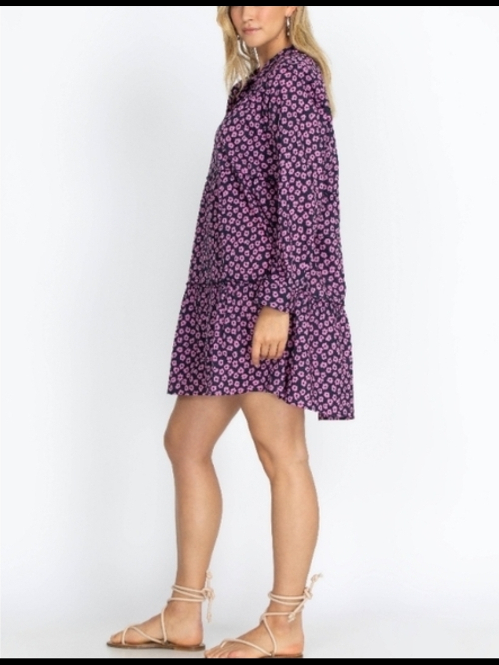 Johnny Was Purple Floral Tiered Long Sleeve Dress - Picture 7 of 7
